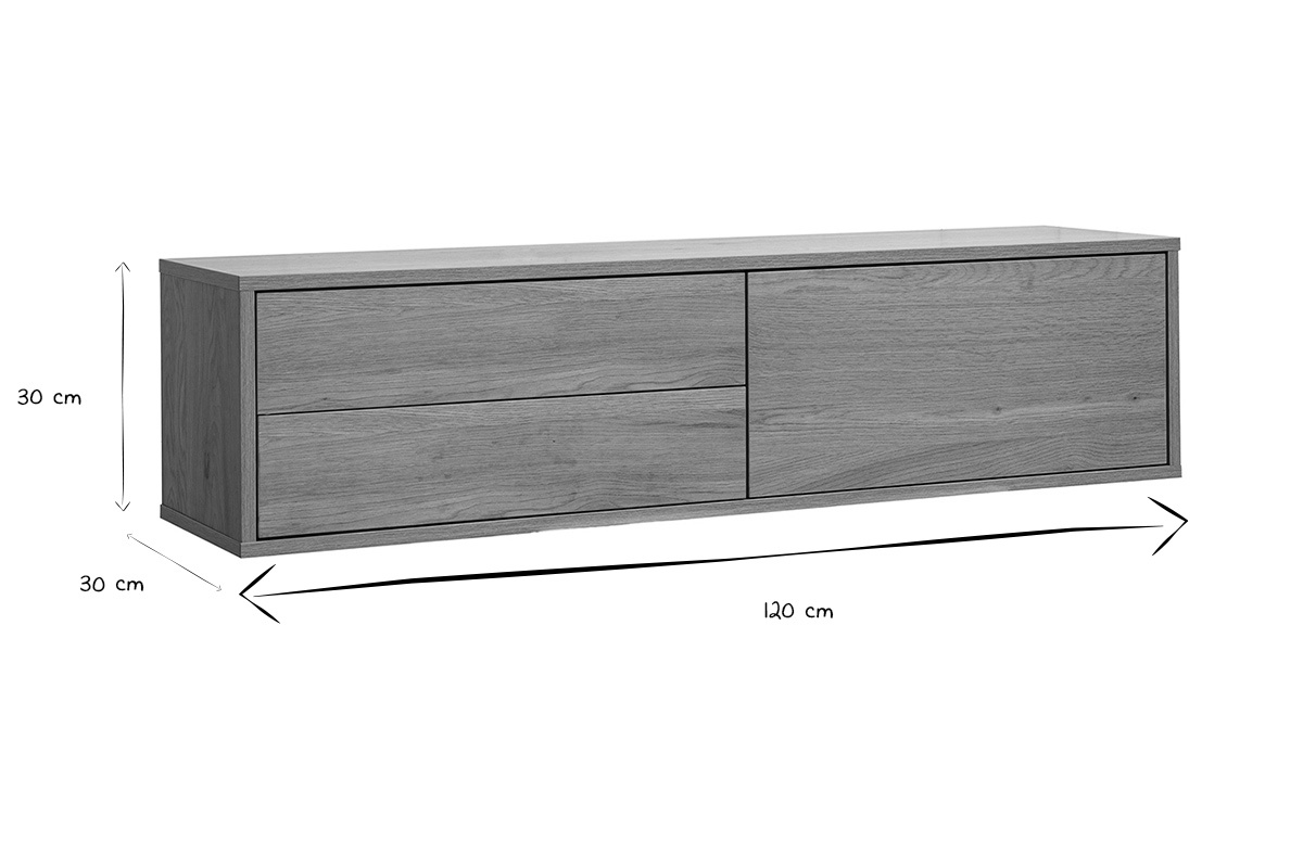 Meuble TV suspendu finition bois clair ch�ne L120 cm FLEXO