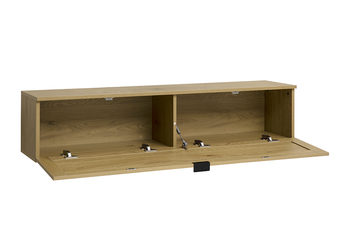Meuble TV suspendu finition bois clair et cannage rotin 1 porte L135 cm MANILLE