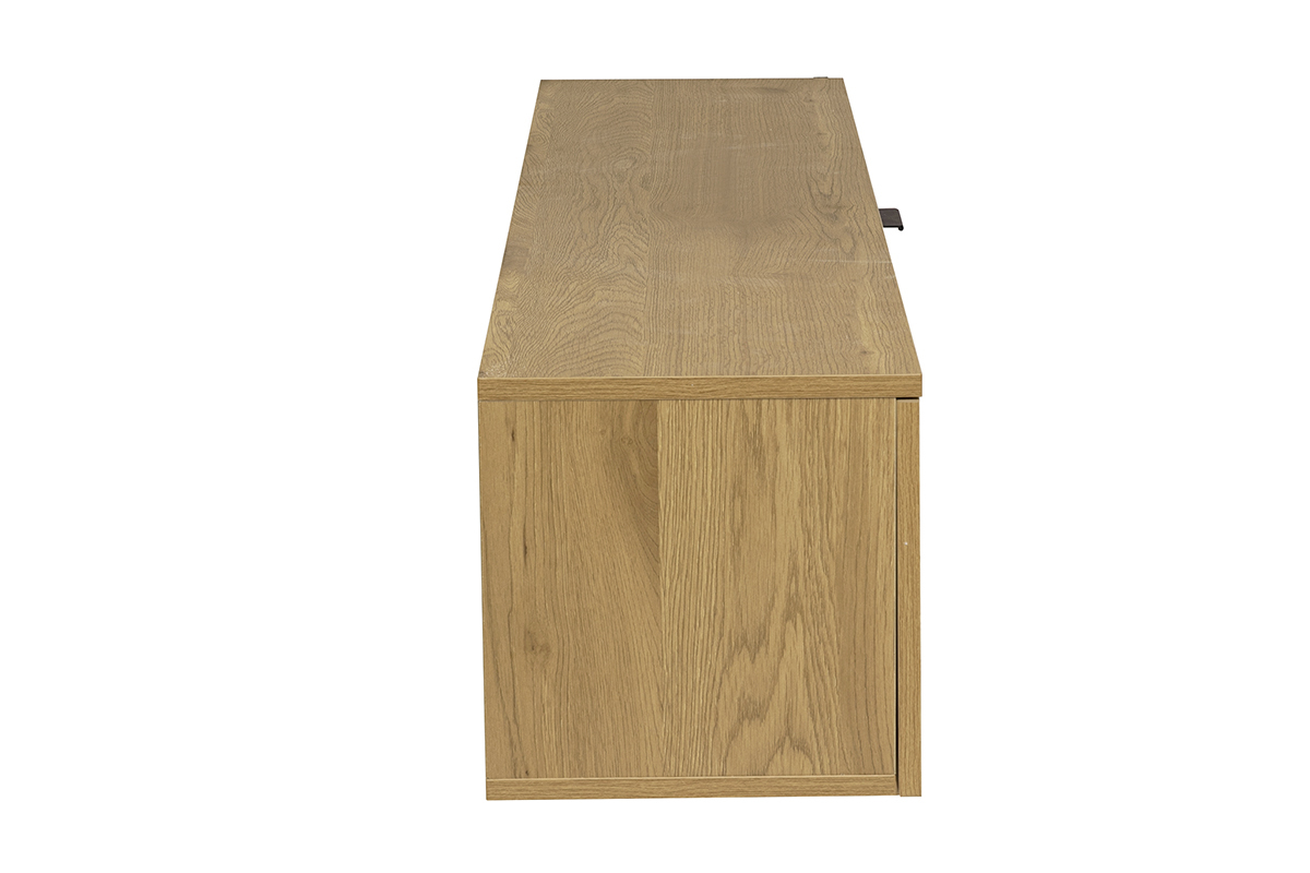 Meuble TV suspendu finition bois clair et cannage rotin 1 porte L135 cm MANILLE