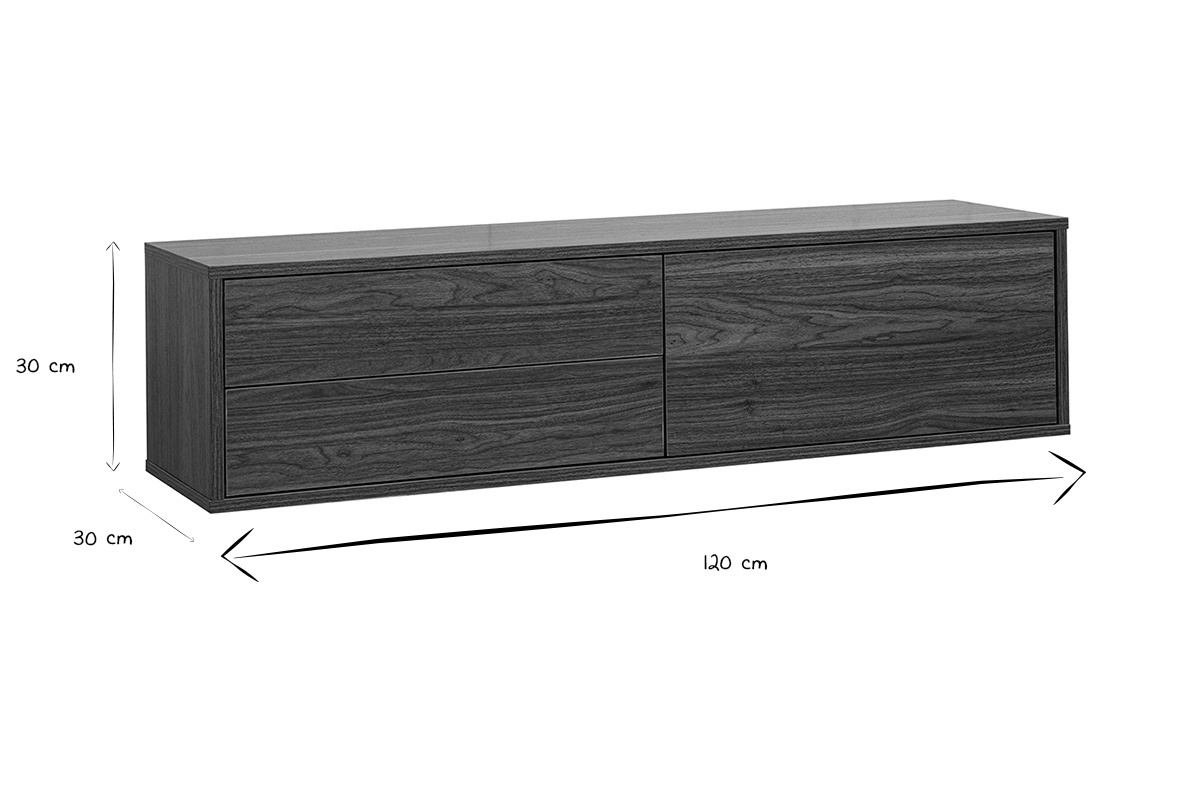 Meuble TV suspendu finition bois fonc� noyer L120 cm FLEXO