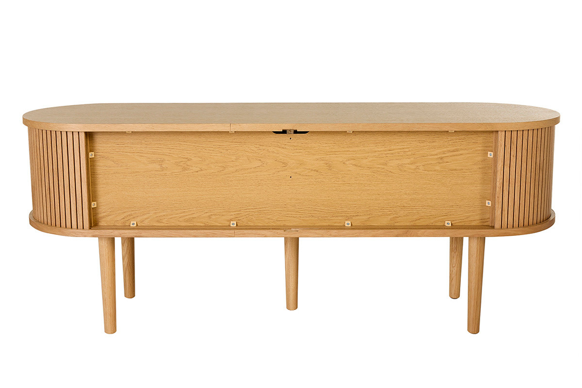 Meuble TV vintage bois clair ch�ne avec rangements 2 portes coulissantes L138 cm EPIC