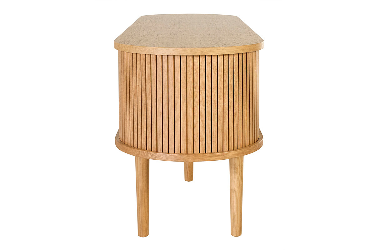 Meuble TV vintage bois clair ch�ne avec rangements 2 portes coulissantes L138 cm EPIC