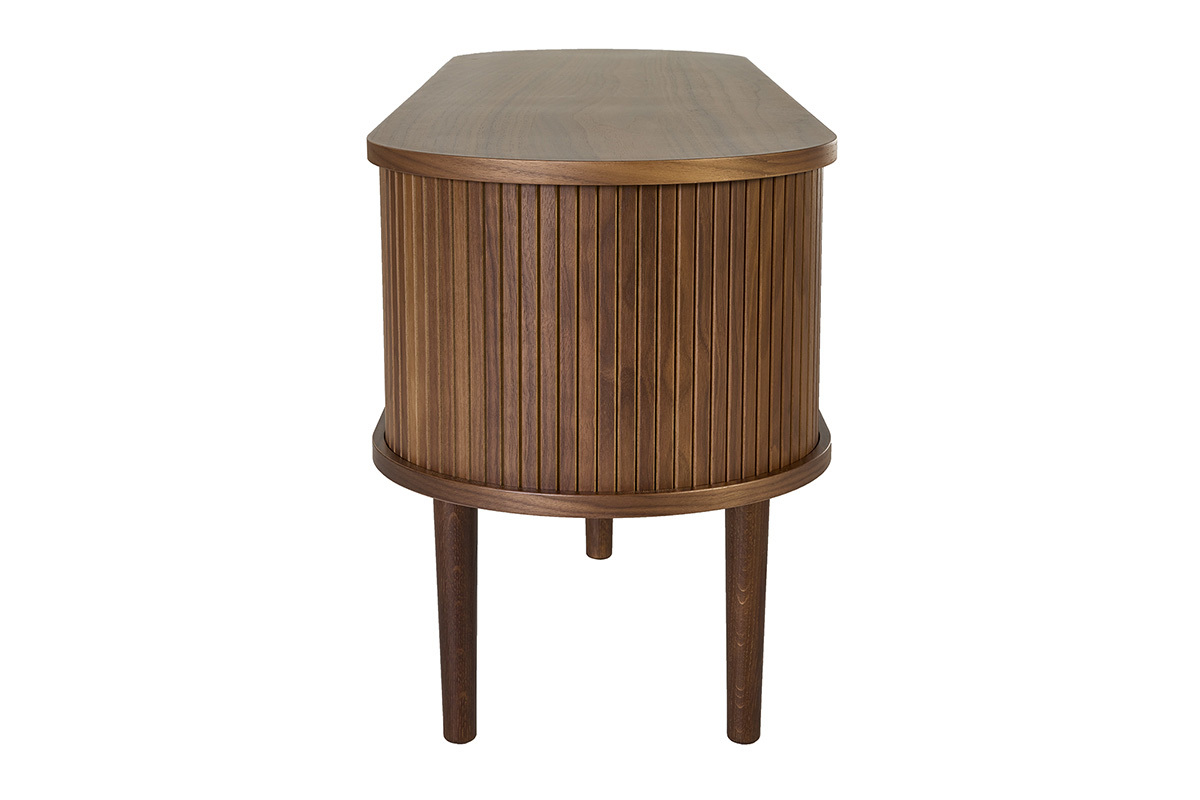 Meuble TV vintage bois fonc� noyer avec rangements 2 portes coulissantes L138 cm EPIC
