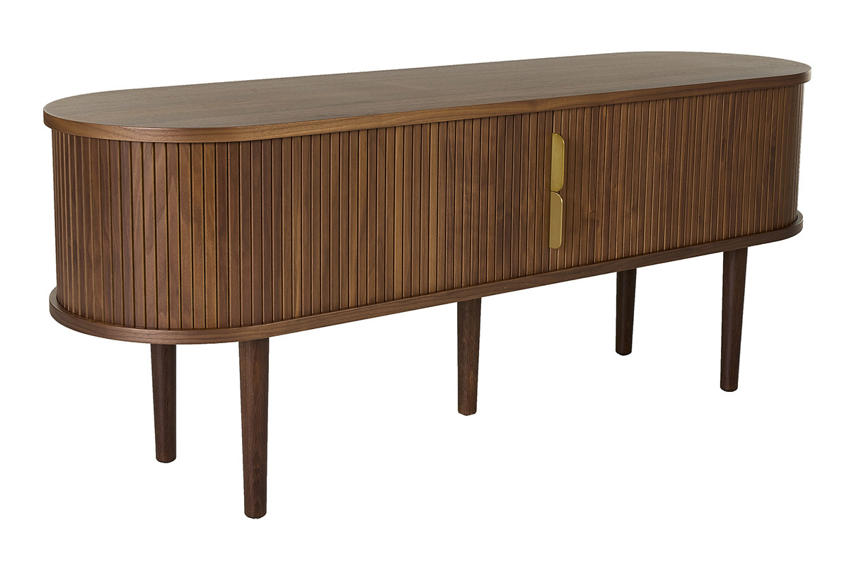 Meuble TV vintage bois fonc� noyer avec rangements 2 portes coulissantes L138 cm EPIC