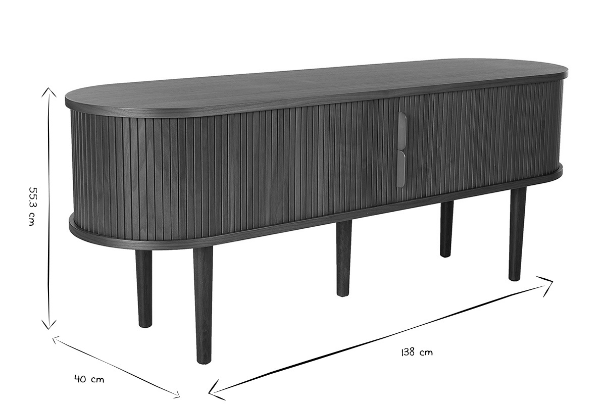 Meuble TV vintage bois fonc� noyer avec rangements 2 portes coulissantes L138 cm EPIC
