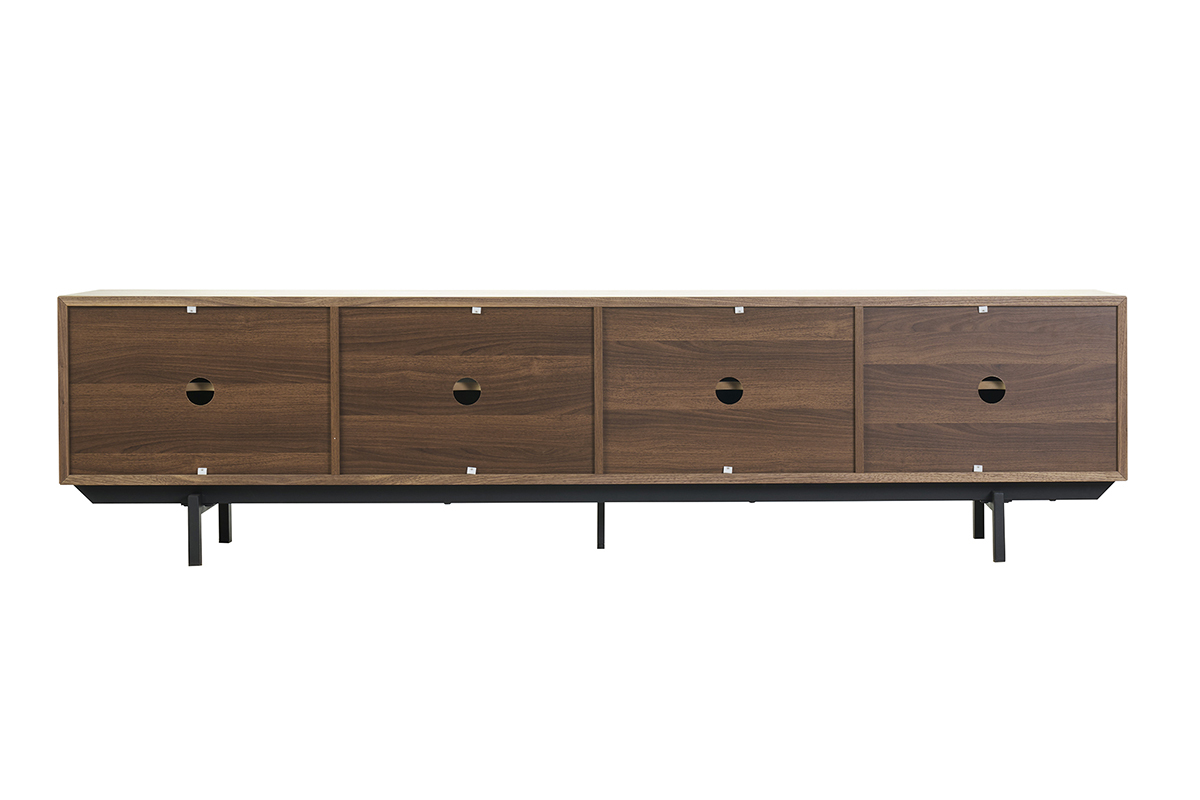 Meuble TV vintage bois fonc� noyer et m�tal noir L200 cm MANNY