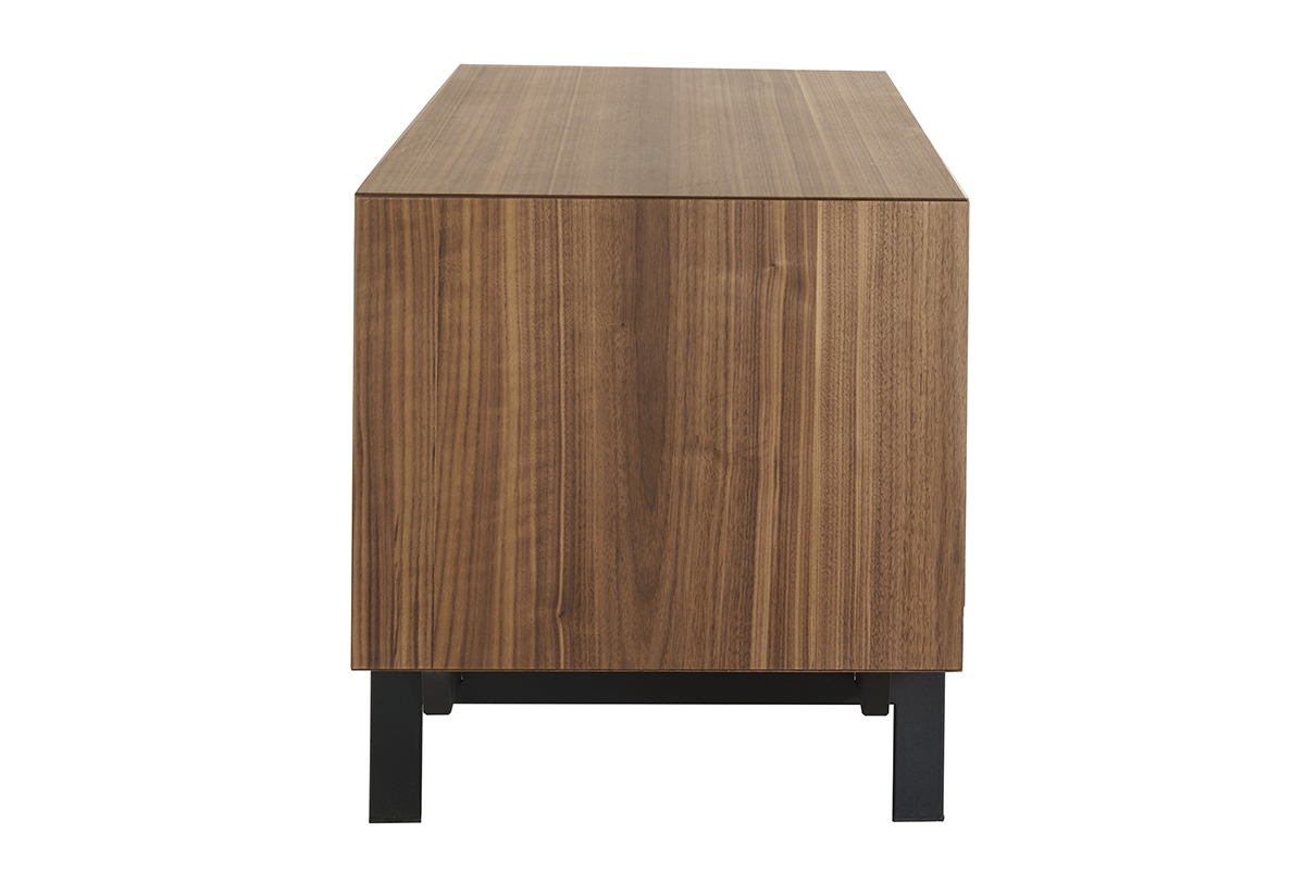 Meuble TV vintage bois fonc� noyer et m�tal noir L200 cm MANNY