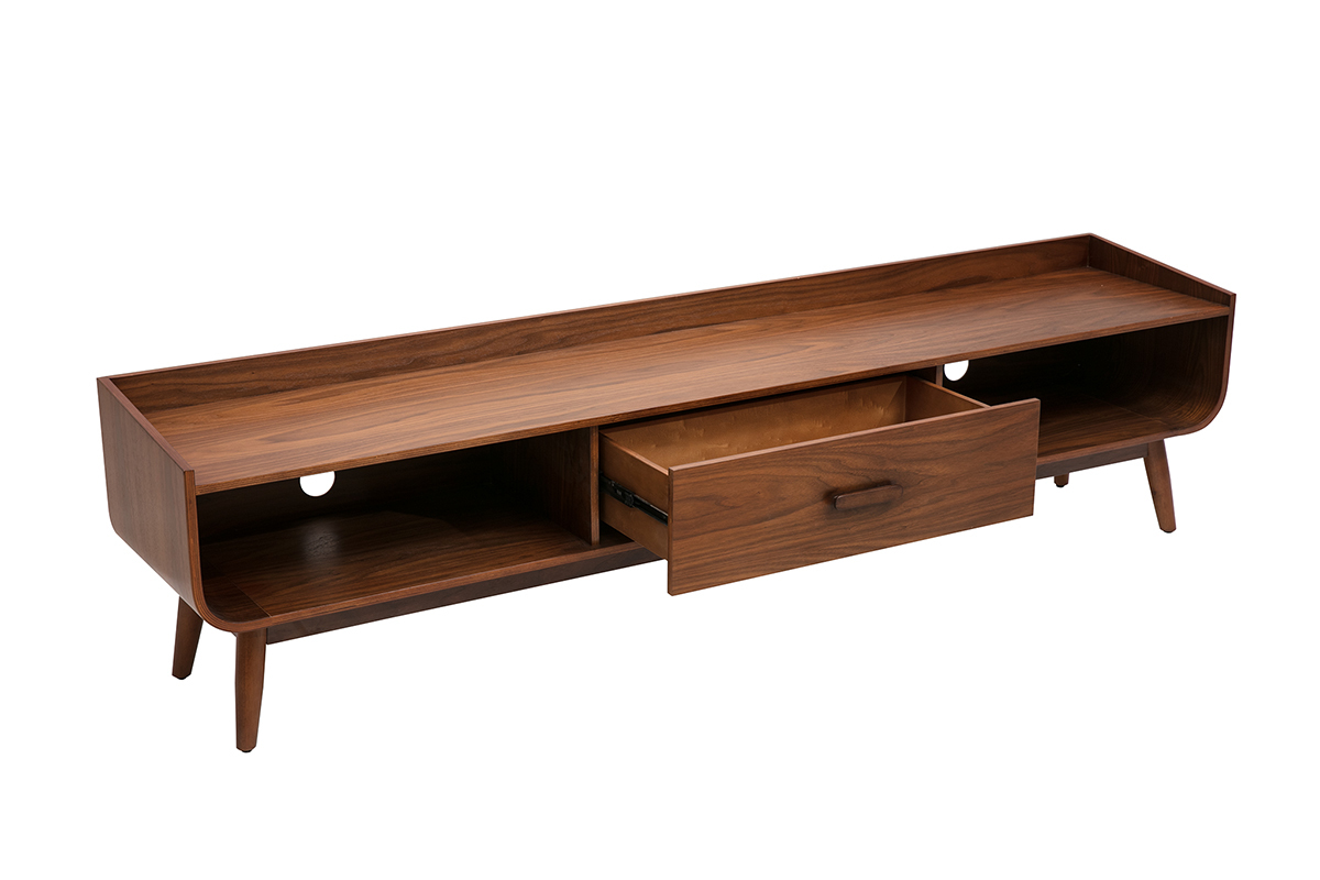 Meuble TV vintage bois fonc� noyer L200 cm HALLEN