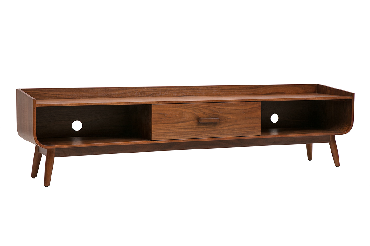 Meuble TV vintage bois fonc� noyer L200 cm HALLEN