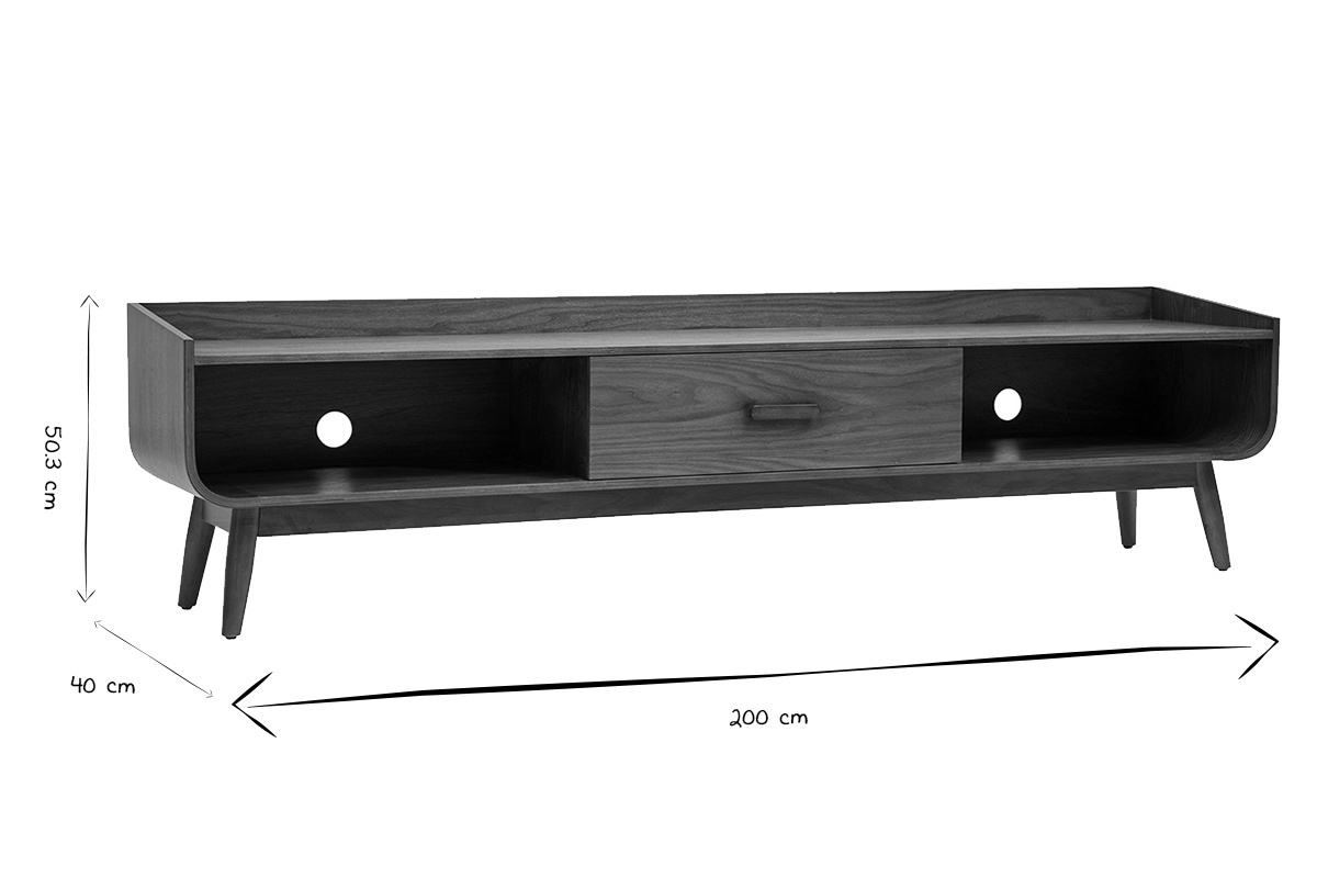 Meuble TV vintage bois fonc� noyer L200 cm HALLEN