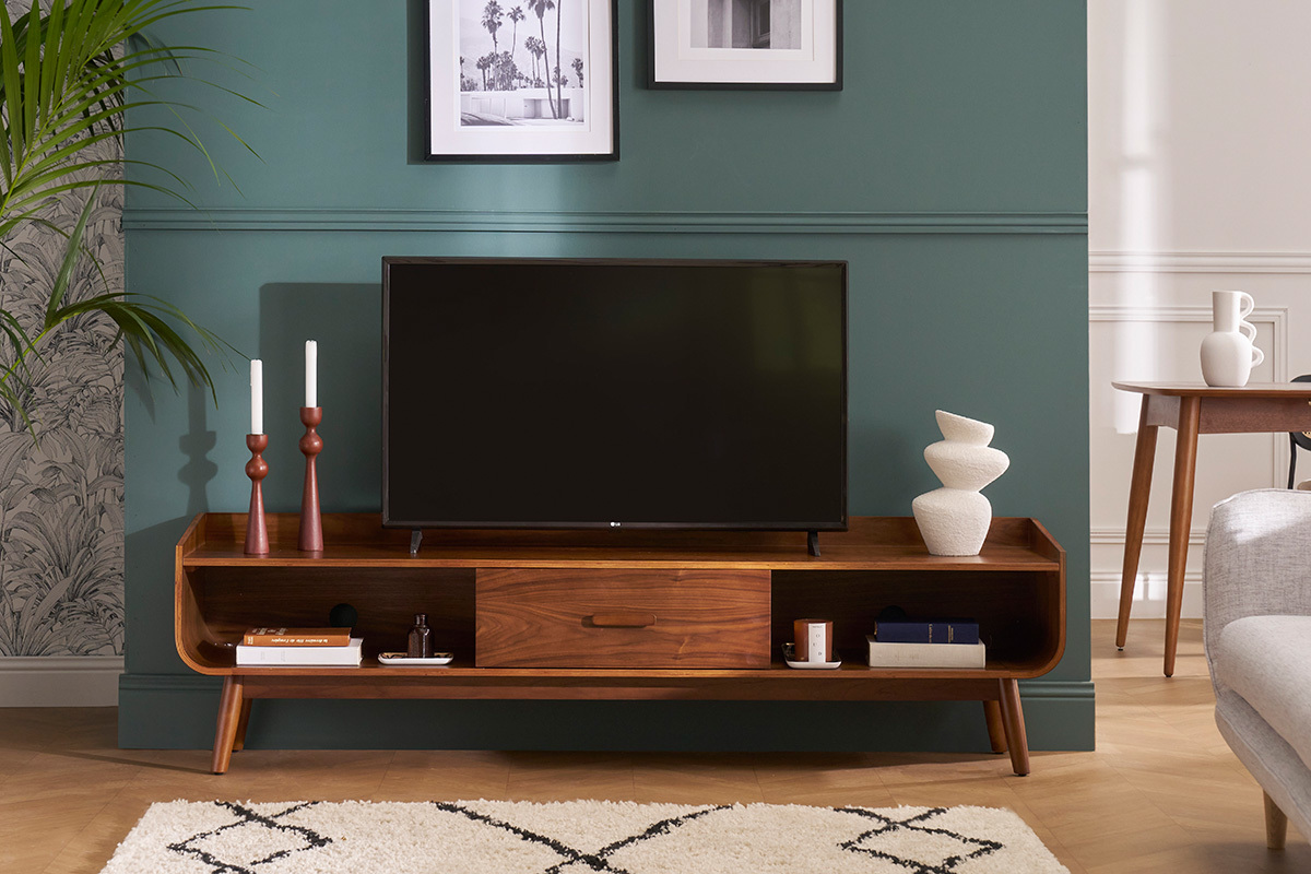 Meuble TV vintage bois noyer 180 cm HALLEN