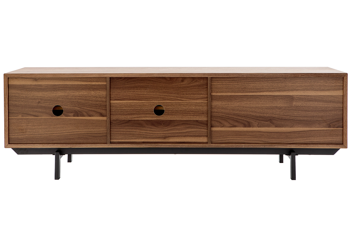 Meuble TV vintage en bois fonc avec rangements ferms L160 cm MANNY