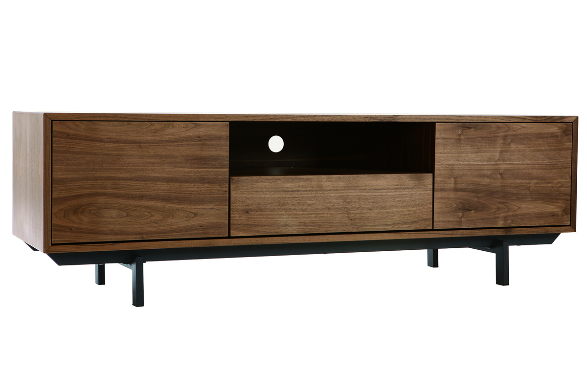 Meuble TV vintage en bois fonc niche ouverte L160 cm MANNY
