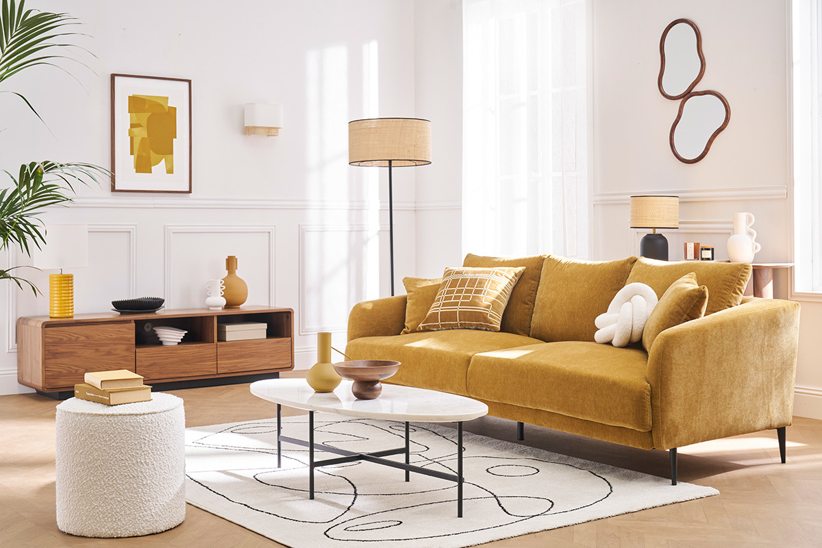 Meuble TV vintage en bois fonc noyer et mtal noir L160 cm JAKO