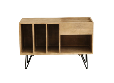 Meuble vinyle en bois manguier massif et m&eacute;tal L90 cm BOOGIE