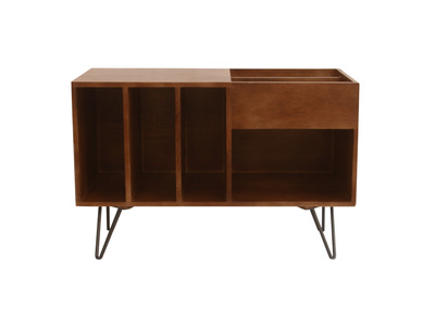 Meuble vinyle en bois manguier massif teint&eacute; et m&eacute;tal L90 cm BOOGIE