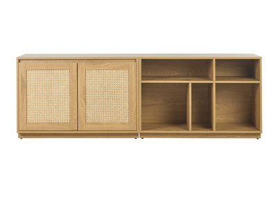 Meuble vinyle finition bois clair ch&ecirc;ne et cannage rotin 2 portes L192 cm SEVILLE