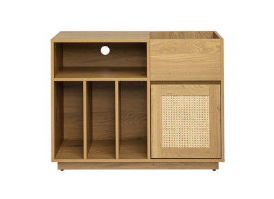 Meuble vinyle finition bois clair ch&ecirc;ne et cannage rotin L95 cm ALICANTE