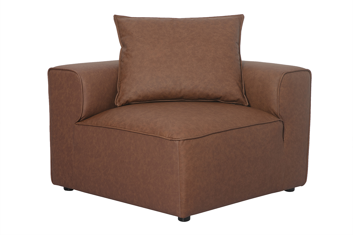 Module d'angle droit pour canap� en cuir marron FERGUS