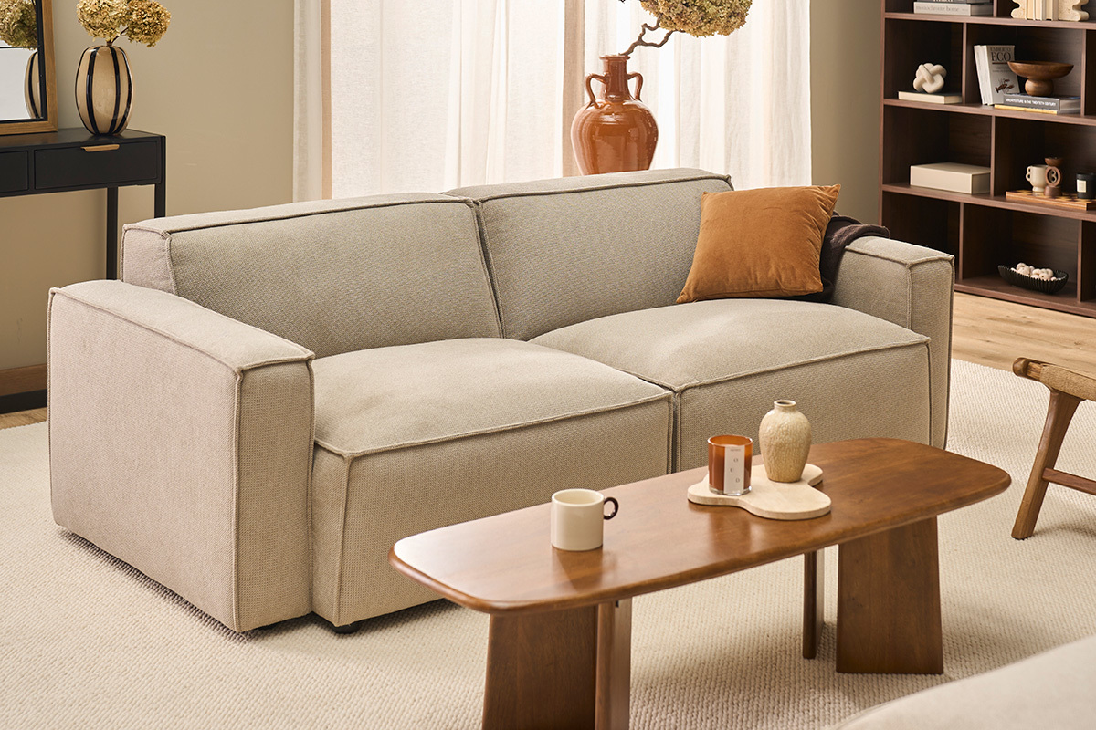 Module d'angle droit pour canap� en tissu chenille beige SPLIT