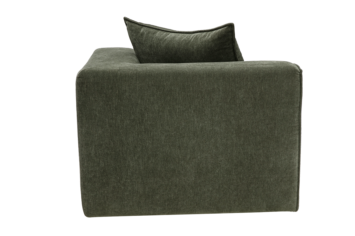Module d'angle droit pour canap� en tissu effet velours vert kaki KERRY