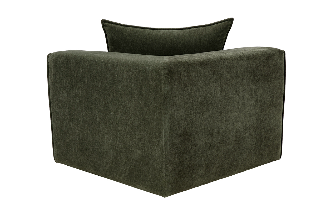 Module d'angle droit pour canap� en tissu effet velours vert kaki KERRY