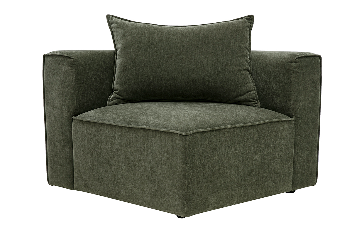 Module d'angle droit pour canap� en tissu effet velours vert kaki KERRY