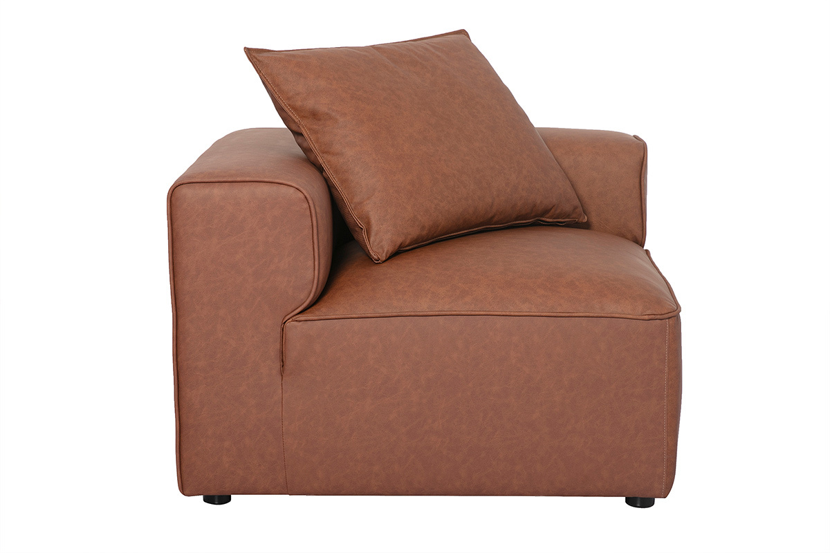 Module d'angle gauche pour canap� en cuir marron FERGUS