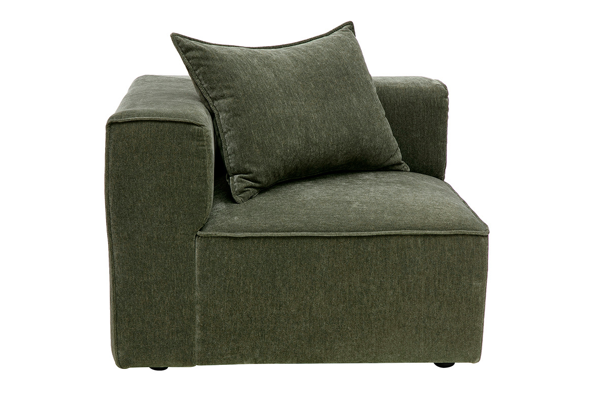 Module d'angle gauche pour canap� en tissu effet velours vert kaki KERRY