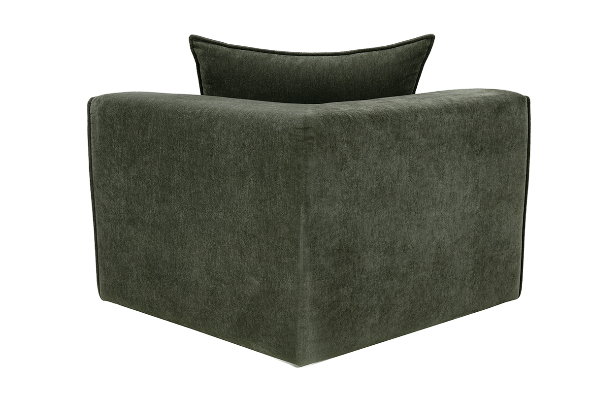Module d'angle gauche pour canap� en tissu effet velours vert kaki KERRY