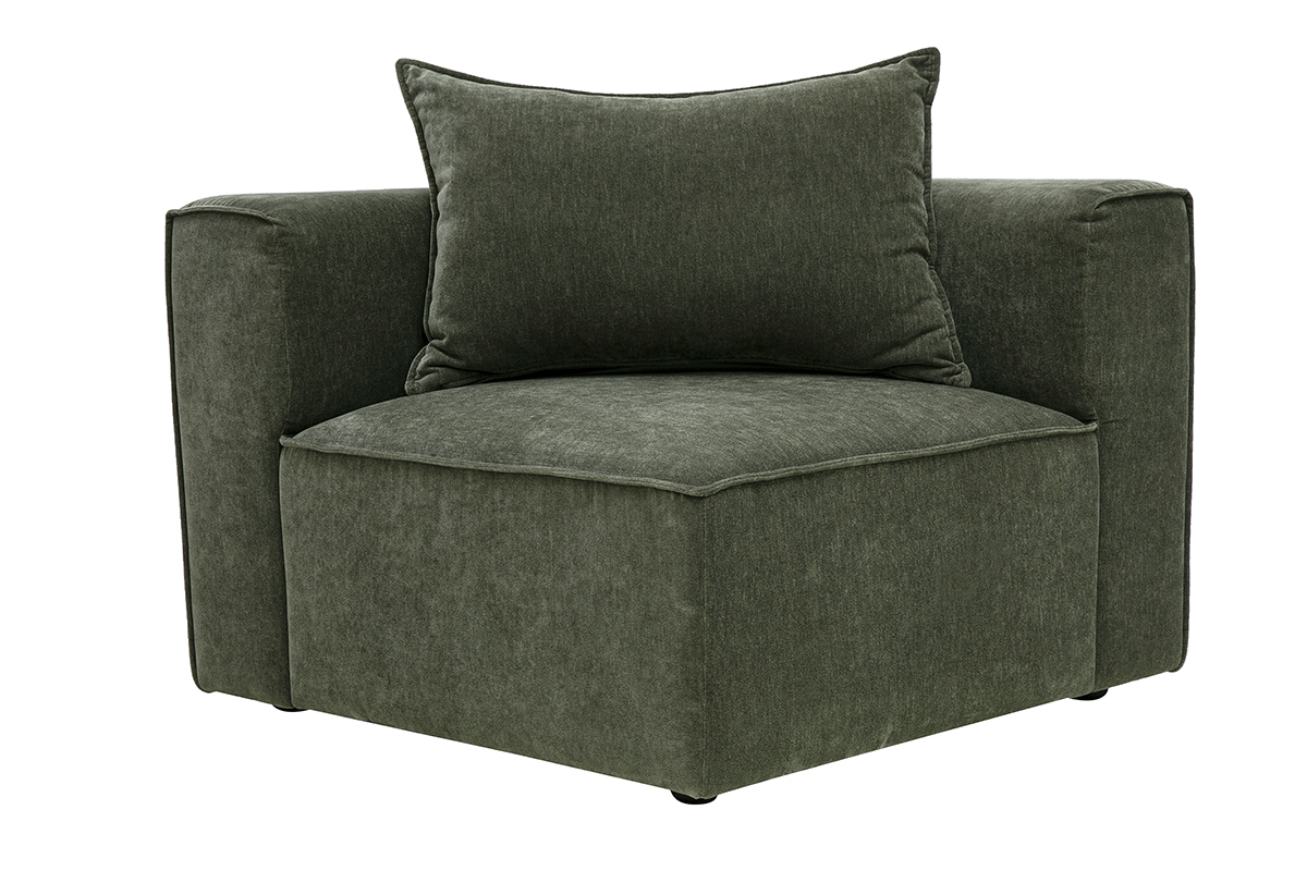 Module d'angle gauche pour canap� en tissu effet velours vert kaki KERRY