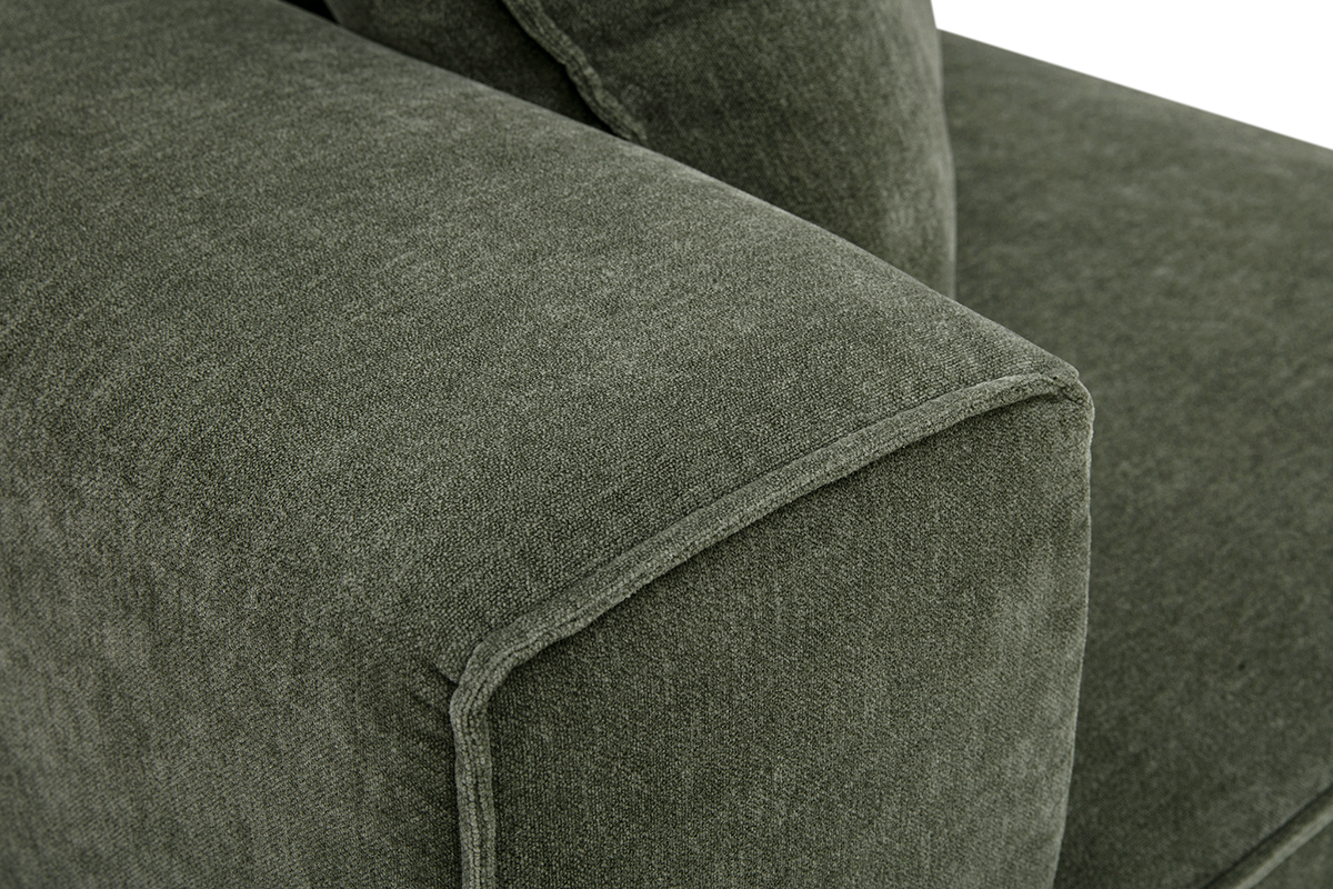 Module d'angle gauche pour canap� en tissu effet velours vert kaki KERRY