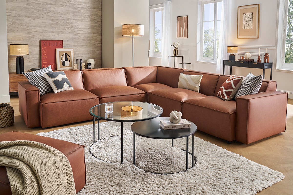 Module droit pour canap en cuir marron SPLIT