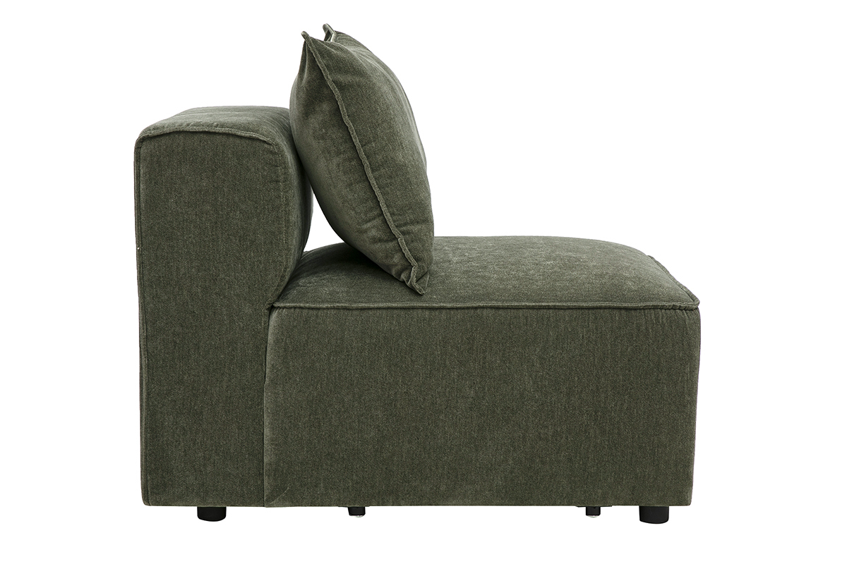 Module droit pour canap� en tissu effet velours vert kaki KERRY