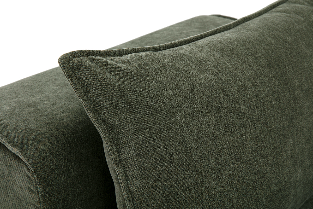 Module droit pour canap� en tissu effet velours vert kaki KERRY