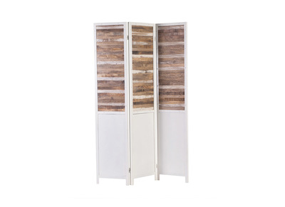 Paravent bois et m&eacute;tal blanc ROCHELLE