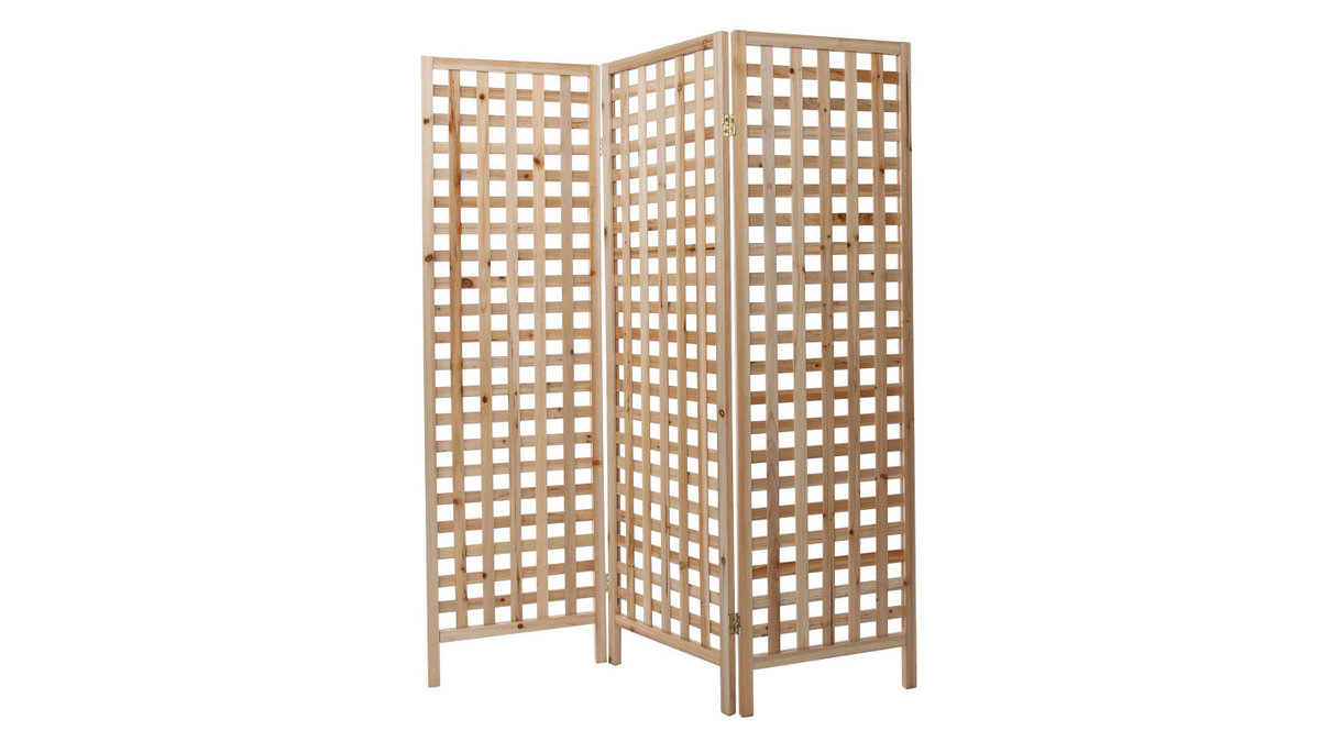 Paravent en bois clair motif ajour 3 vantaux L133 cm AKKIKO