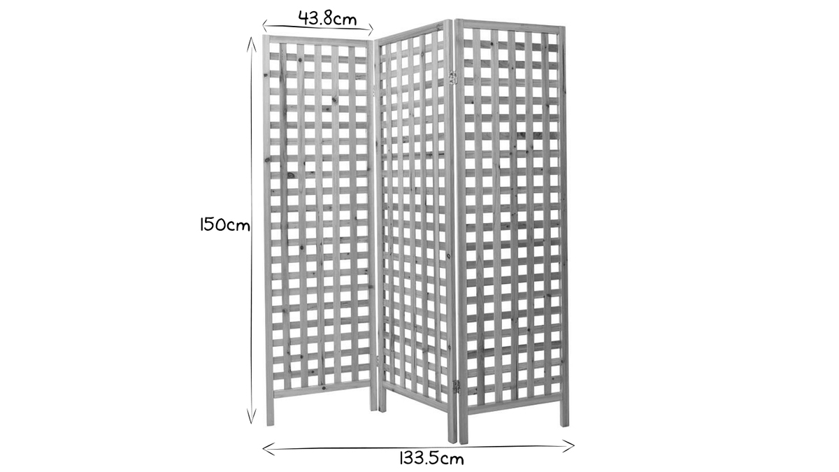 Paravent en bois clair motif ajour 3 vantaux L133 cm AKKIKO