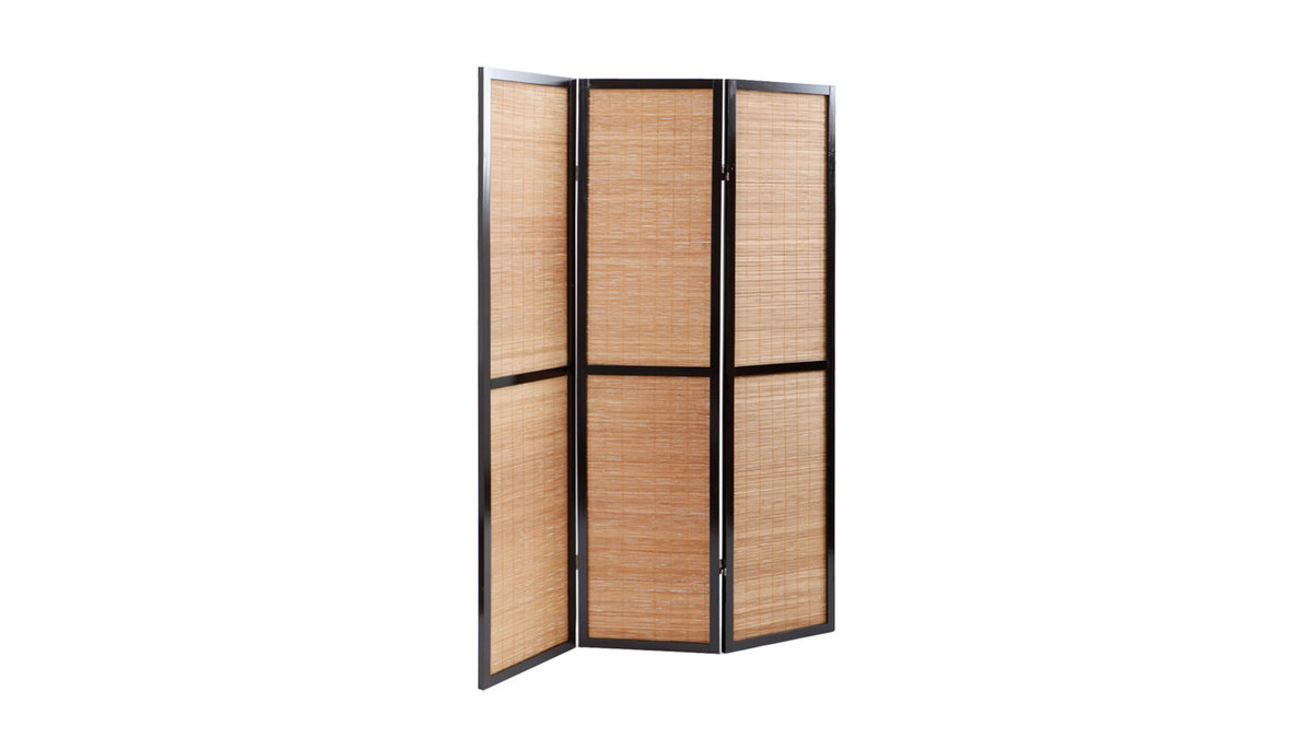 Paravent japonais en bambou et bois noir 3 vantaux L133 cm SUWA