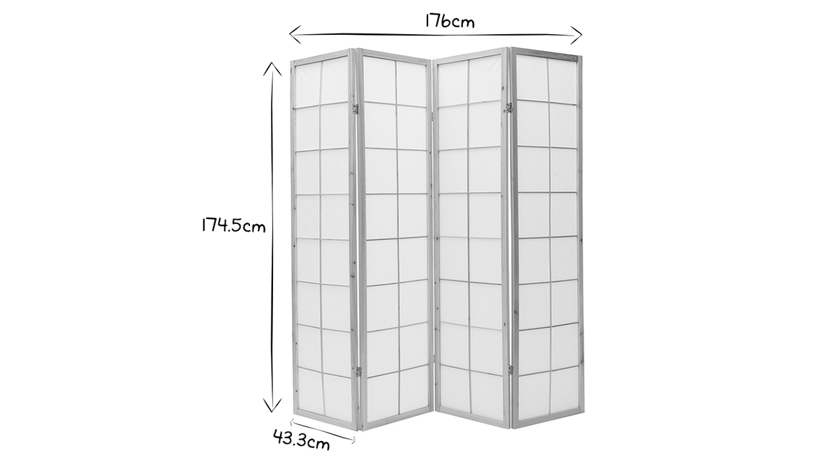 Paravent japonais en bois et papier de riz L176 cm IKUYO
