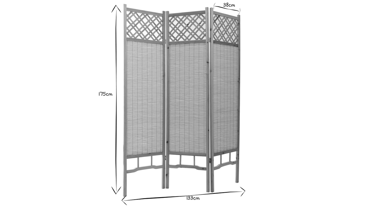 Paravent japonais en pin et bambou 3 vantaux L133 cm NEW NIHA