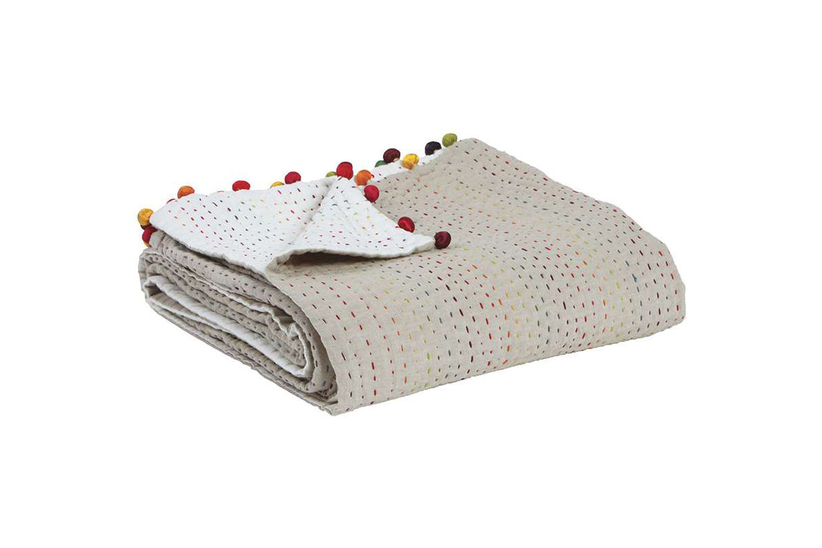 Plaid en coton avec pompons multicolores 140 x 200 cm FILEA