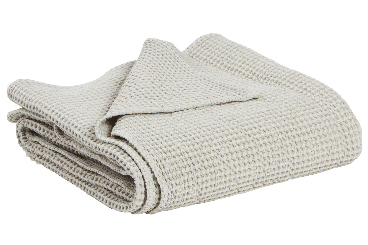 Plaid en coton lav� couleur lin 140 x 200 cm YAM