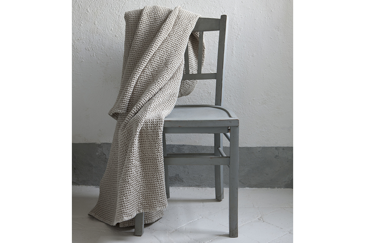 Plaid en coton lav� couleur lin 140 x 200 cm YAM