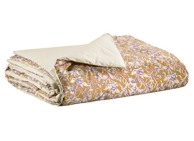 Plaid imprim&eacute; fleurs jaune 100 x 180 cm AQUARELLE