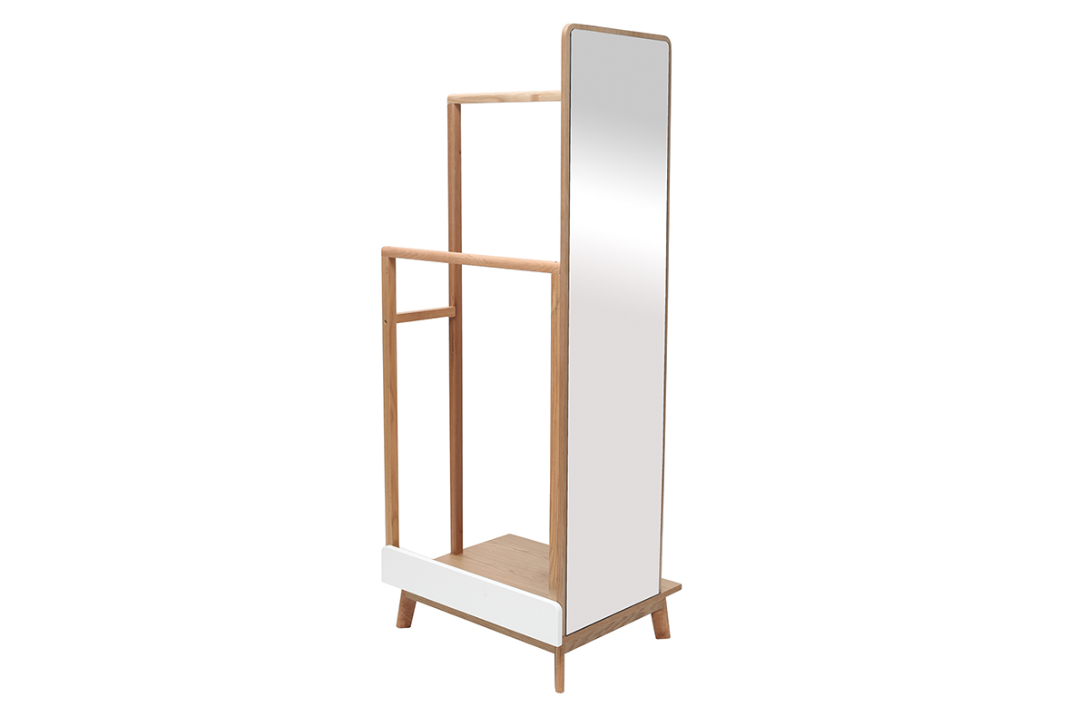 Portant  vtements avec miroir bois clair et blanc TAYA