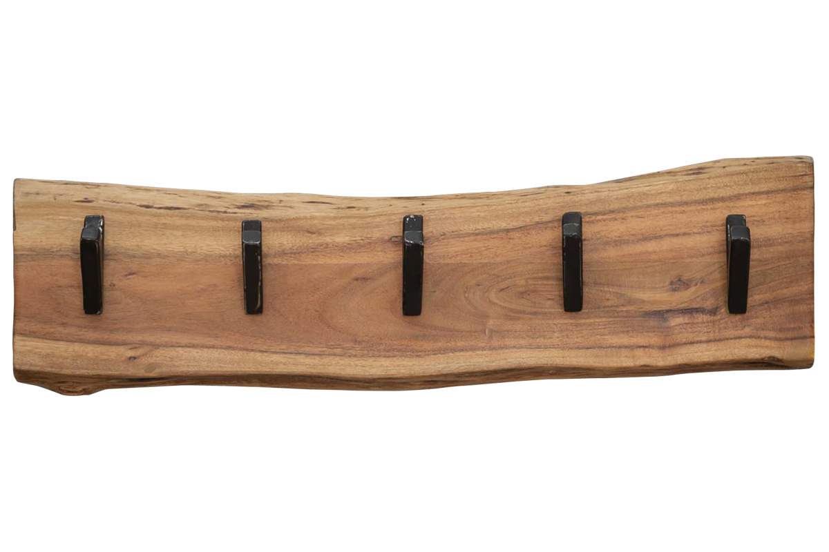 Porte-manteau mural 5 crochets en bois massif et m�tal noir OBEL