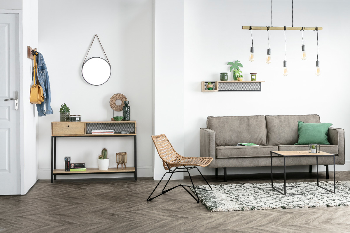 Porte-manteau mural 5 crochets en bois massif et m�tal noir OBEL