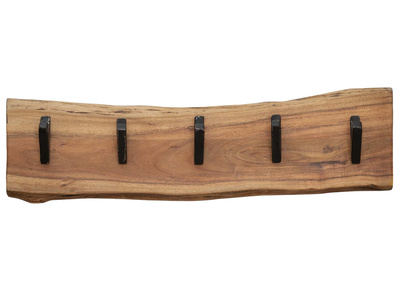Porte-manteau mural 5 crochets en bois massif et m&eacute;tal noir OBEL