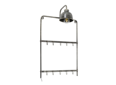 Porte-manteau mural avec lampe en métal vieilli MOBY - Porte-manteau mural avec lampe en métal vieilli MOBY